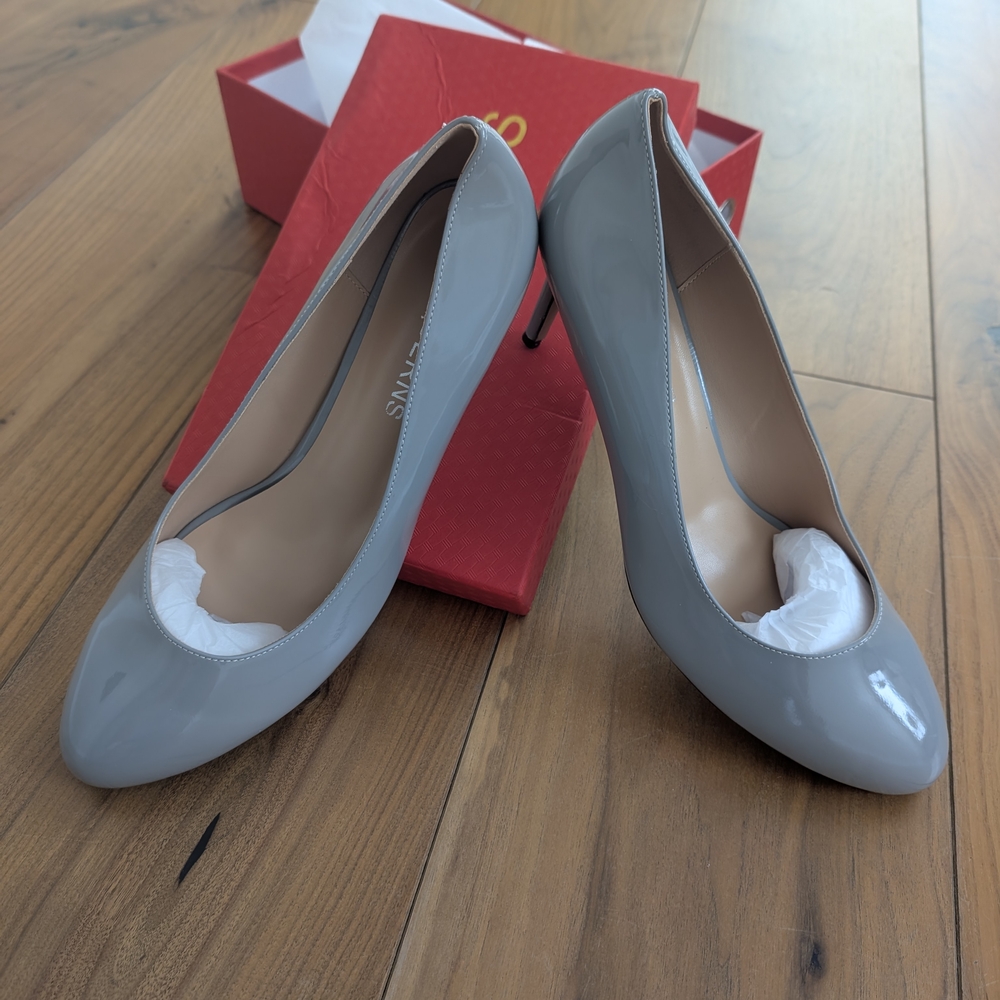 Gray Patent Leather Pumps
